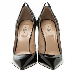 Pre Owned Valentino Black Patent Leather Wings Detail Pointed Toe Pumps Size 39
