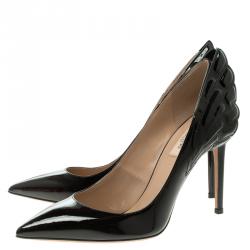 Pre Owned Valentino Black Patent Leather Wings Detail Pointed Toe Pumps Size 39