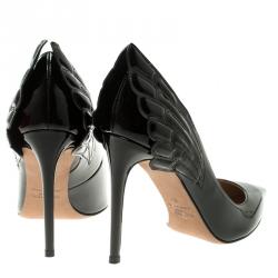 Pre Owned Valentino Black Patent Leather Wings Detail Pointed Toe Pumps Size 39