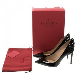 Pre Owned Valentino Black Patent Leather Wings Detail Pointed Toe Pumps Size 39