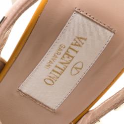 Pre Owned Valentino Native Couture 1975 Print Leather Crystal Embellshed Rockstud Sandals Size 36.5