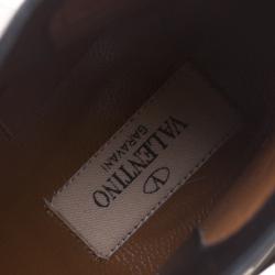 Pre Owned Valentino Black Leather Rockstud Pointed Toe Ankle Boots Size 38