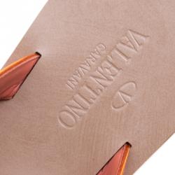 Pre Owned Valentino Orange Satin Rockstud Flat Thong Sandals Size 37