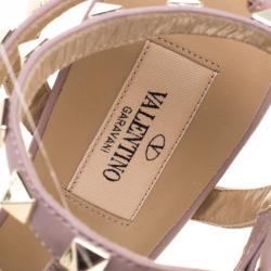 Pre Owned Valentino Red and Beige Leather Rockstud Sandals Size 37