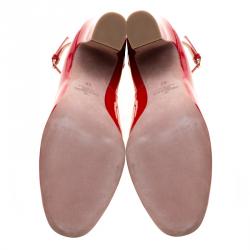 Pre Owned Valentino Red Patent Leather Ankle Strap Pumps Size 38
