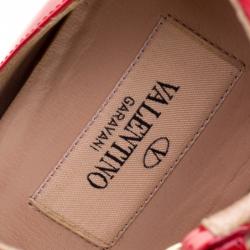 Pre Owned Valentino Red Patent Leather Ankle Strap Pumps Size 38