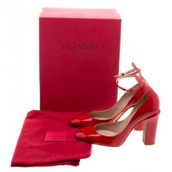Pre Owned Valentino Red Patent Leather Ankle Strap Pumps Size 38