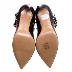 Pre Owned Valentino Black Leather Rockstud Pointed Toe Ankle Boots Size 39