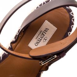 Pre Owned Valentino Burgundy Embellished Suede and Leather Ankle Strap Espadrilles Size 40