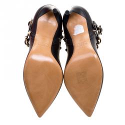 Pre Owned Valentino Black Leather Rockstud Pointed Toe Ankle Boots Size 38
