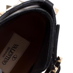 Pre Owned Valentino Black Leather Rockstud Pointed Toe Ankle Boots Size 38