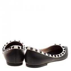 Pre Owned Valentino Black Leather Rockstud Pointed Toe Ballet Flats Size 39.5