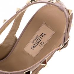 Pre Owned Valentino Grey Patent and Beige Leather Rockstud Sandals Size 39.5