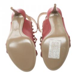 Pre Owned Valentino Red Leather Rockstud Cage Sandals Size 37