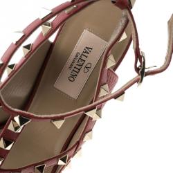 Pre Owned Valentino Red Leather Rockstud Cage Sandals Size 37