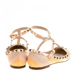 Pre Owned Valentino Multicolor Leather Native Couture 1975 Print Rockstud Pointed Toe Flats Size 39