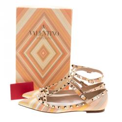 Pre Owned Valentino Multicolor Leather Native Couture 1975 Print Rockstud Pointed Toe Flats Size 39