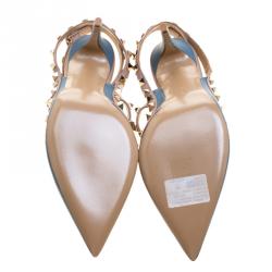 Pre Owned Valentino Pale Blue/Beige Leather Rockstud Sandals Size 40