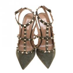 Pre Owned Valentino Green Suede Rockstud Sandals Size 40