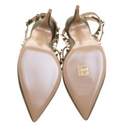 Pre Owned Valentino Green Suede Rockstud Sandals Size 40