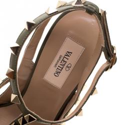 Pre Owned Valentino Green Suede Rockstud Sandals Size 40