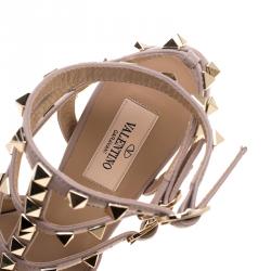 Pre Owned Valentino Beige Patent Leather Rockstud Sandals Size 37.5