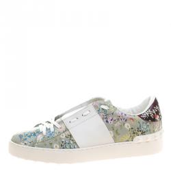 Pre Owned Valentino White Floral Printed Leather Open Sneakers Size 40