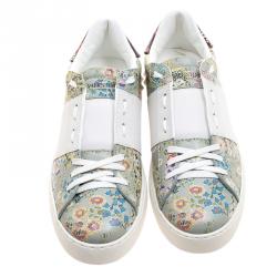 Pre Owned Valentino White Floral Printed Leather Open Sneakers Size 40