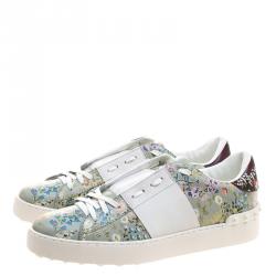 Pre Owned Valentino White Floral Printed Leather Open Sneakers Size 40