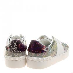 Pre Owned Valentino White Floral Printed Leather Open Sneakers Size 40