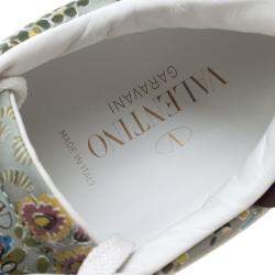 Pre Owned Valentino White Floral Printed Leather Open Sneakers Size 40