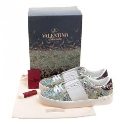 Pre Owned Valentino White Floral Printed Leather Open Sneakers Size 40