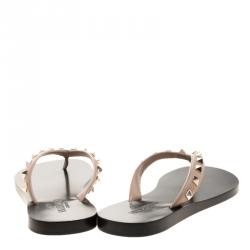 Pre Owned Valentino Beige Leather Rockstud Flat Thong Sandals Size 36