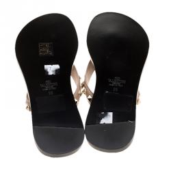 Pre Owned Valentino Beige Leather Rockstud Flat Thong Sandals Size 36