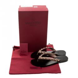 Pre Owned Valentino Beige Leather Rockstud Flat Thong Sandals Size 36
