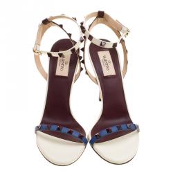 Pre Owned Valentino Tricolor Leather Rockstud Ankle Strap Sandals Size 40