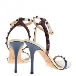 Pre Owned Valentino Tricolor Leather Rockstud Ankle Strap Sandals Size 40