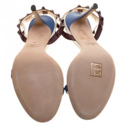 Pre Owned Valentino Tricolor Leather Rockstud Ankle Strap Sandals Size 40