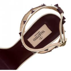 Pre Owned Valentino Tricolor Leather Rockstud Ankle Strap Sandals Size 40