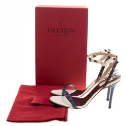 Pre Owned Valentino Tricolor Leather Rockstud Ankle Strap Sandals Size 40