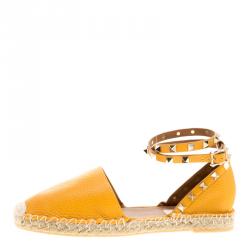 Pre Owned Valentino Tan Leather Rockstud Espadrilles Size 38