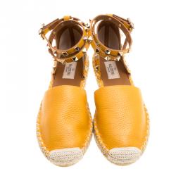 Pre Owned Valentino Tan Leather Rockstud Espadrilles Size 38