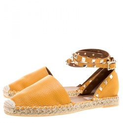 Pre Owned Valentino Tan Leather Rockstud Espadrilles Size 38