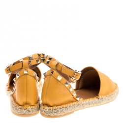 Pre Owned Valentino Tan Leather Rockstud Espadrilles Size 38