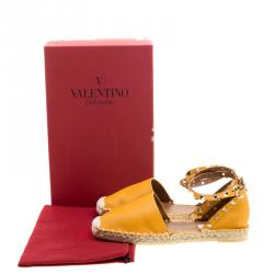 Pre Owned Valentino Tan Leather Rockstud Espadrilles Size 38