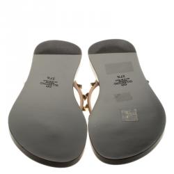 Pre Owned Valentino Beige Leather Rockstud Flat Thong Sandals Size 37.5