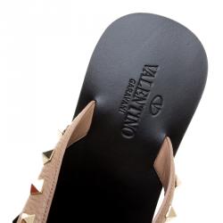 Pre Owned Valentino Beige Leather Rockstud Flat Thong Sandals Size 37.5