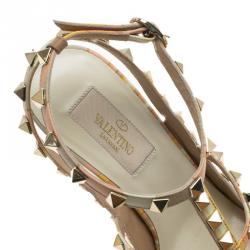 Pre Owned Valentino Native Couture 1975 Print Leather Rockstud Sandals Size 38.5