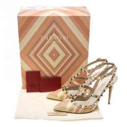 Pre Owned Valentino Native Couture 1975 Print Leather Rockstud Sandals Size 38.5