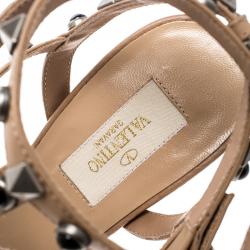 Pre Owned Valentino Beige Leather Rolling Rockstud Sandals Size 38.5